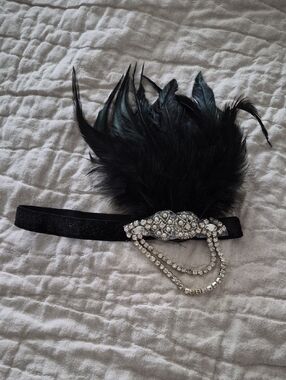 Black Feather Crystal Flapper Headband